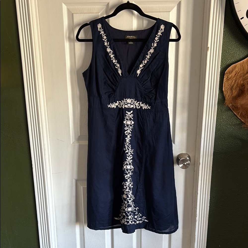 Eddie Bauer Blue and White Embellished Midi Sundress